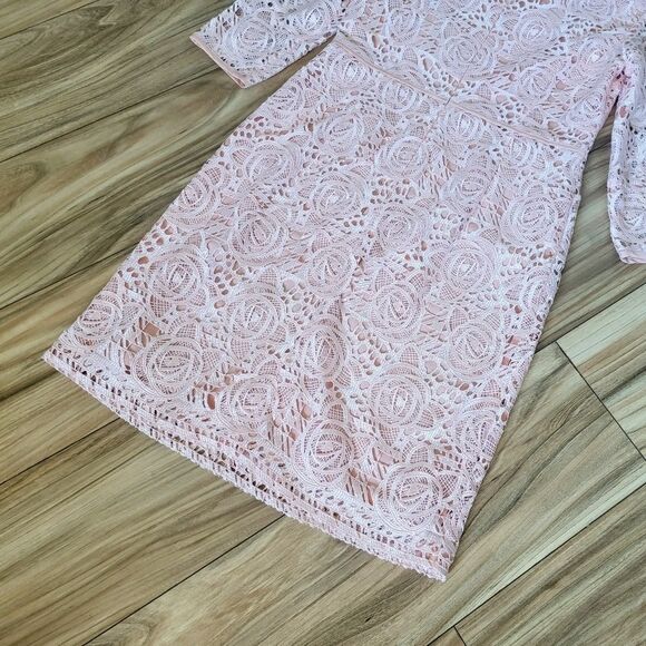 Escada Allover Rose Checked Swiss Lace Sheath Dress in Light Gloss Pink - Picture 11 of 16